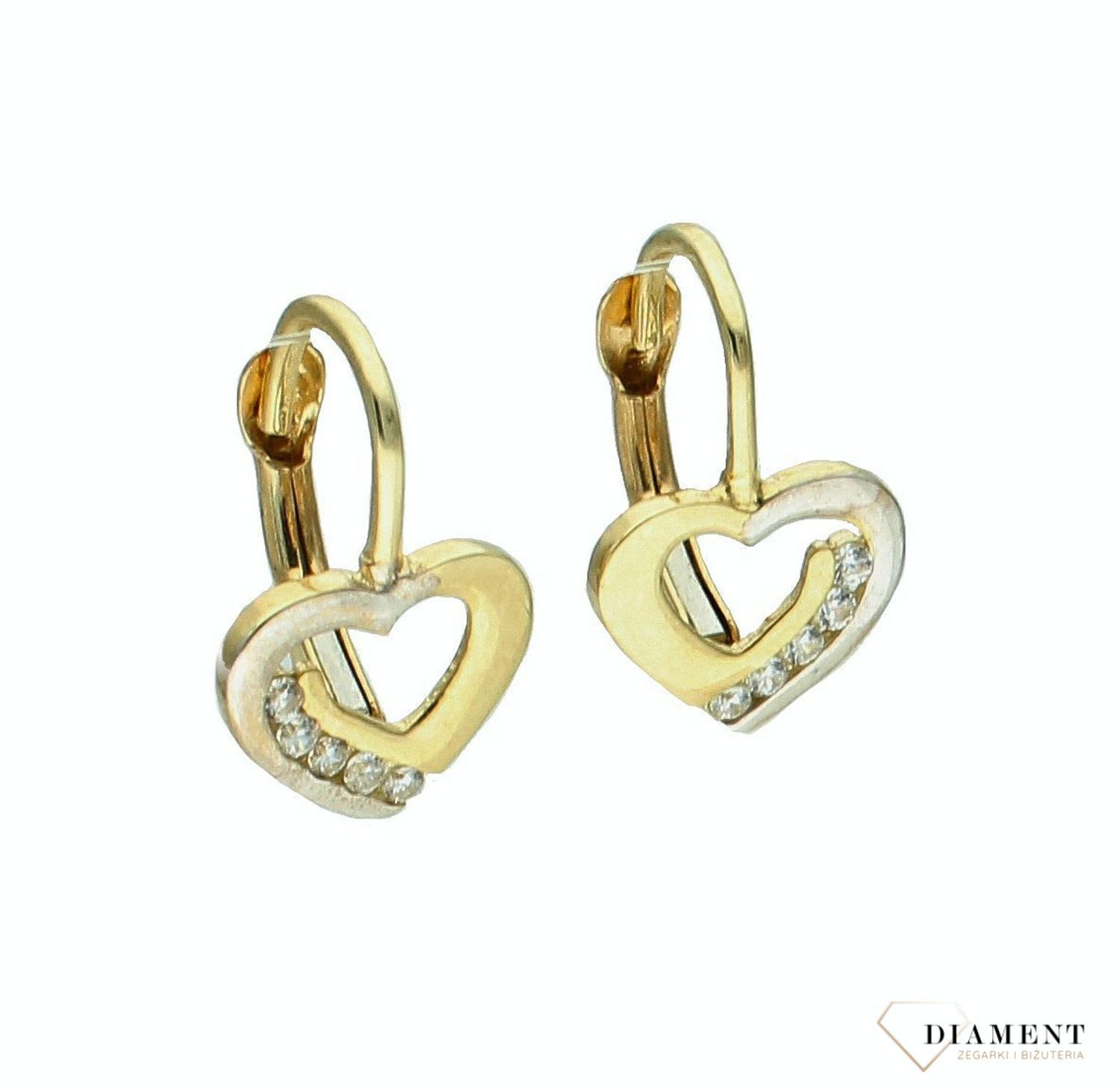 Złote kolczyki damskie 375 serduszka wiszące z cyrkoniami KL 1771A 375 (2).jpg